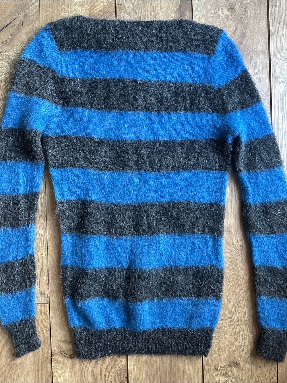 Vintage Blue & Charcoal Striped Wool & Mohair Crewneck Sweater